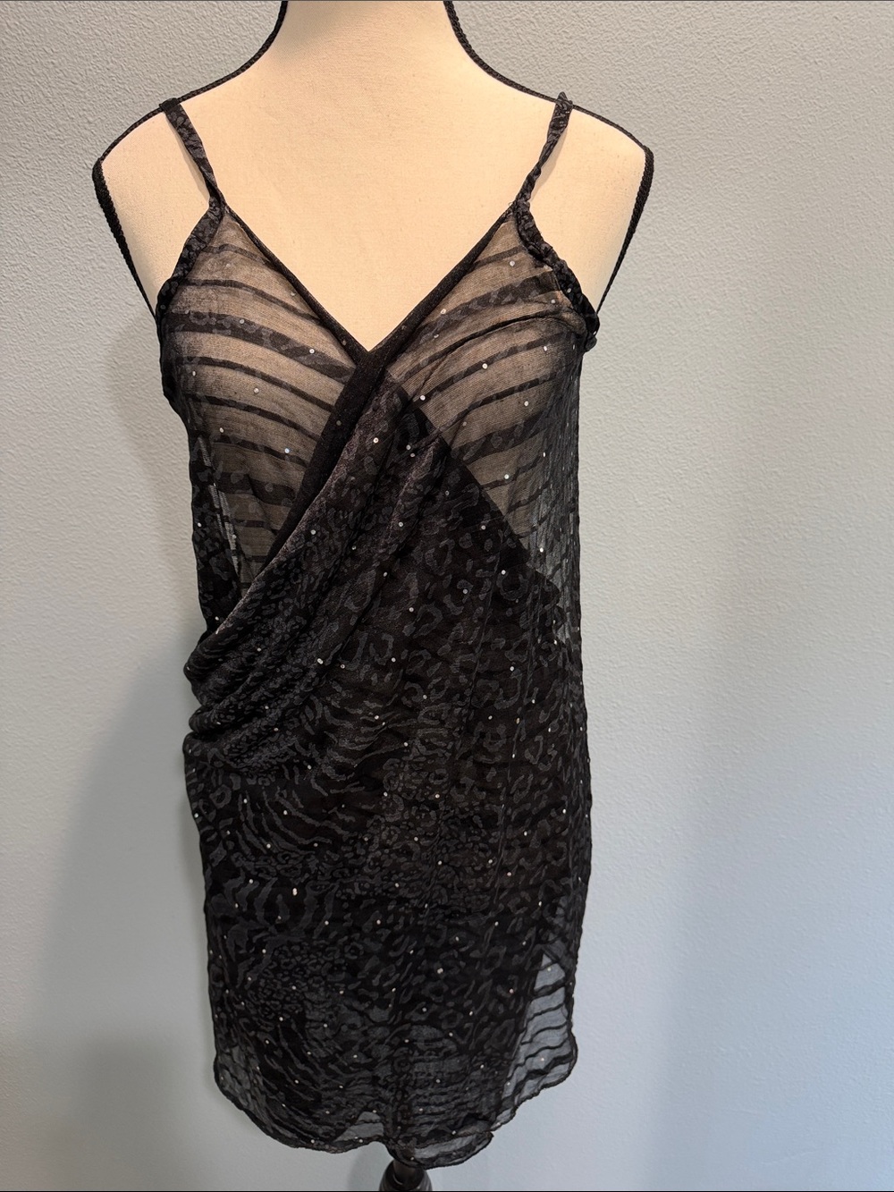 Black Sequin Sheer Swim Coverup Dress - Women